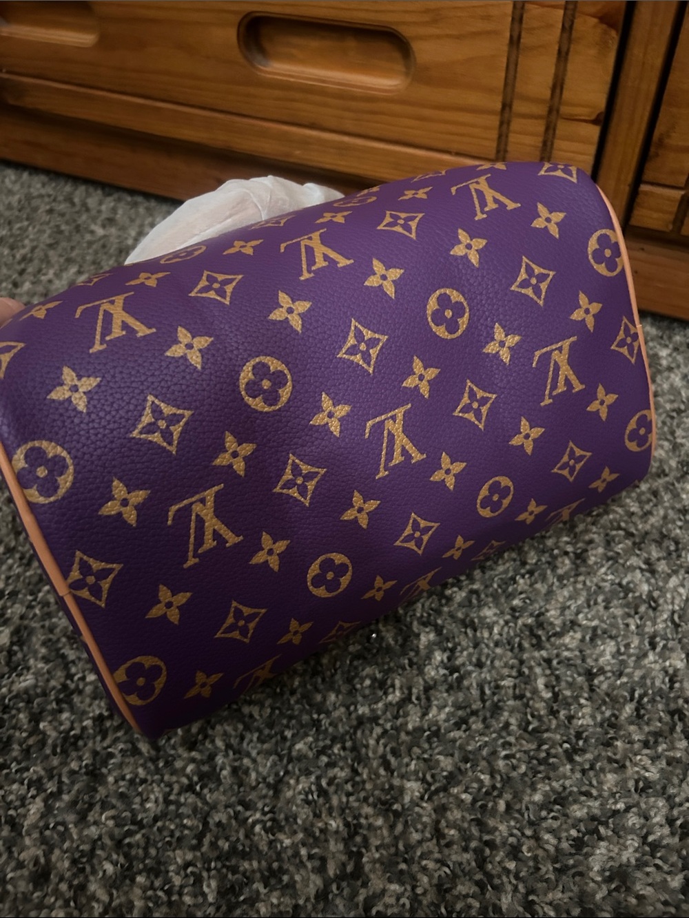 Source Unknown Purple Monogram Satchel with Tan Trim - Picture 5 of 6